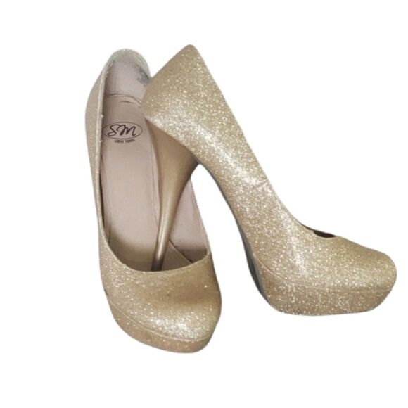 Gold Glitter Platform Heels  - Picture 1 of 8